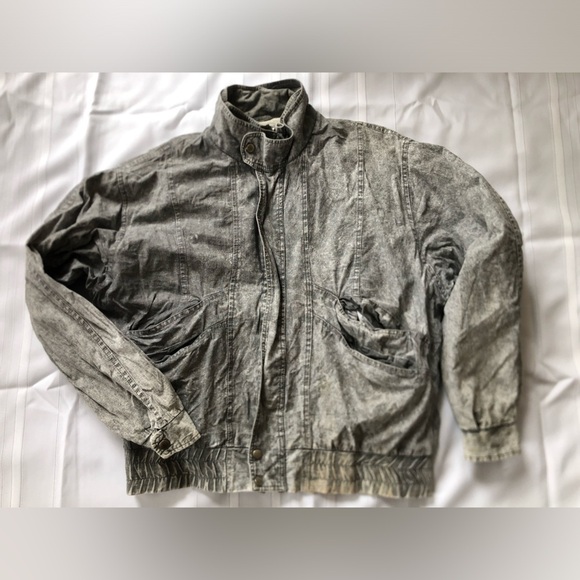 Vtg 80s Acid Wash Grey Denim Bomber Jacket - Picture 8 of 16